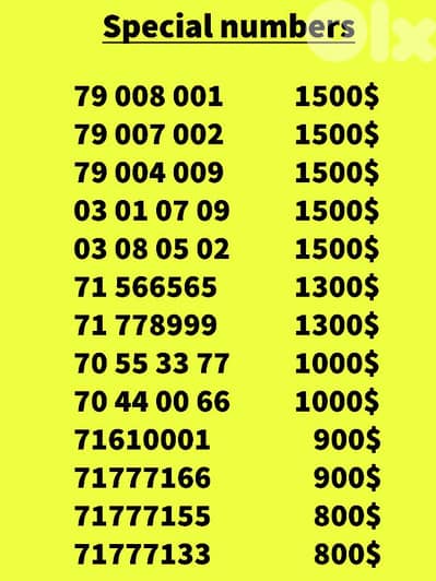Lebanese special numbers