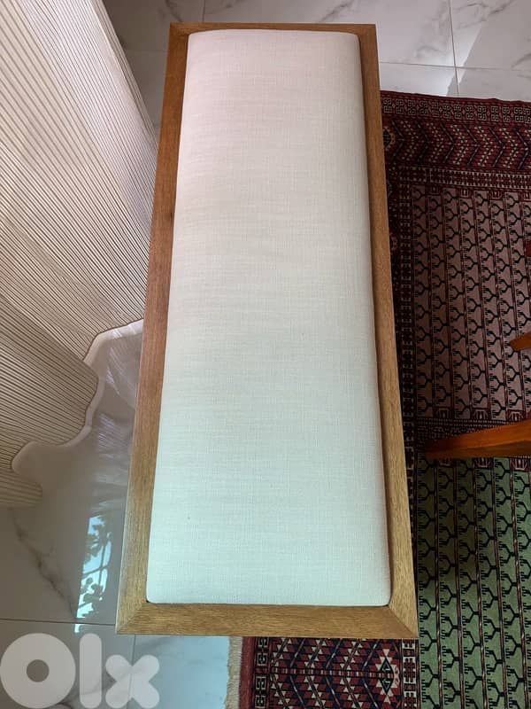Wooden Bench with Beige Cushion 0