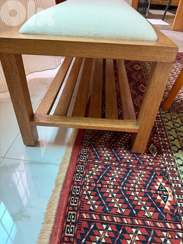 Wooden Bench with Beige Cushion 1