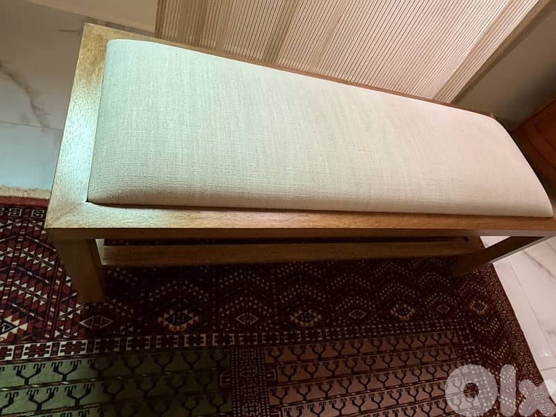 Wooden Bench with Beige Cushion 2