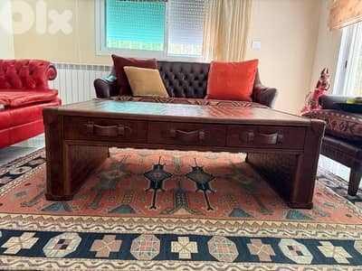 wood and leather table