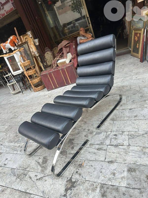 vintage italy chrome and black leather lounge chairs 1970''s 1