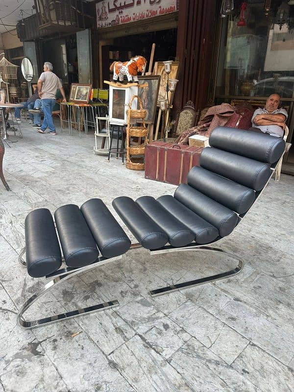 vintage italy chrome and black leather lounge chairs 1970''s 2