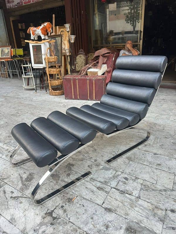 vintage italy chrome and black leather lounge chairs 1970''s 4