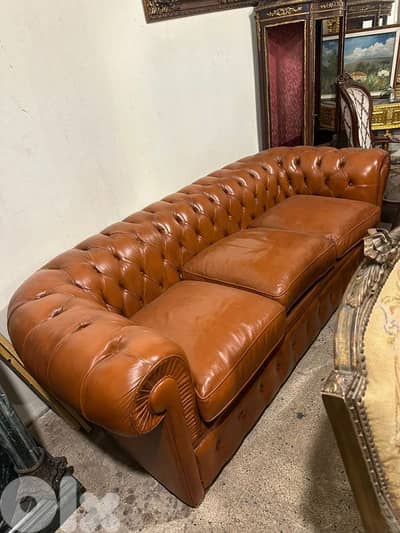 chesterfield sofa 220cm leather original كنب فوتوي جلد طبيعي انجليزي