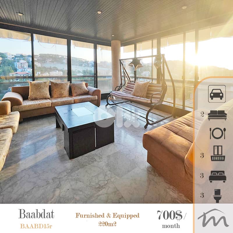 Baabdat | Furnished & Equipped 3 Bedrooms Apartment | Mountain View 0