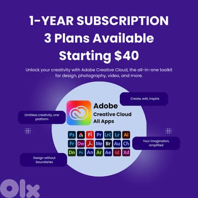 Adobe Creative Cloud 1-Year Subscription, $40