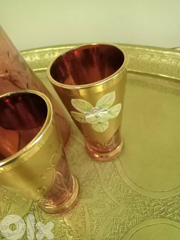 decorative crystal bohemia bottles +3cups hand made red color 3