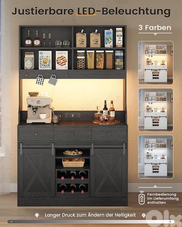 Kitchen Cabinet, Sideboard with LED Lighting, 1