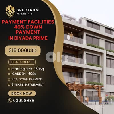 PAYMENT FACILITIES IN BIYADA PRIME 40% DOWN PAYMENT, (BI-182)