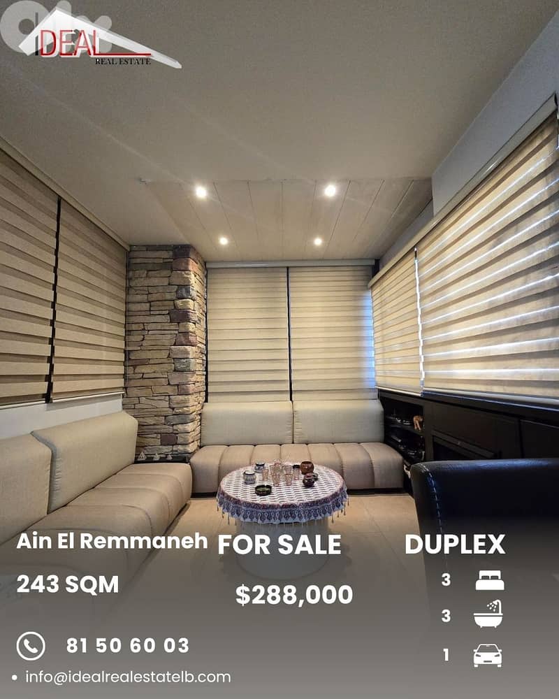 Duplex for sale in Ain El Remmaneh Baabda دوبليكس للبيع في عين الرمانة 0