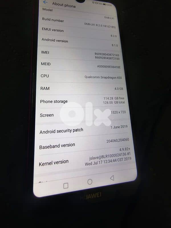Huawei y7 enjoy 4 ram 128 like new snapdragon 450 2