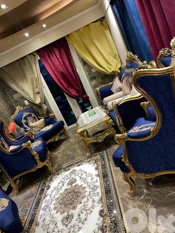 طقم صالون ستيل فخم ومميز خشب زين حفر ناعم تلبيس ورق الذهب فخم جدا 0