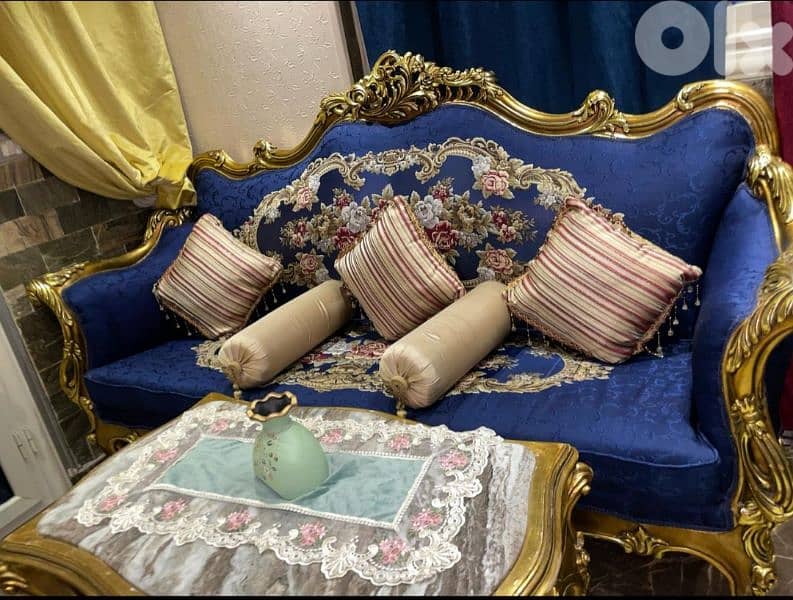 طقم صالون ستيل فخم ومميز خشب زين حفر ناعم تلبيس ورق الذهب فخم جدا 1