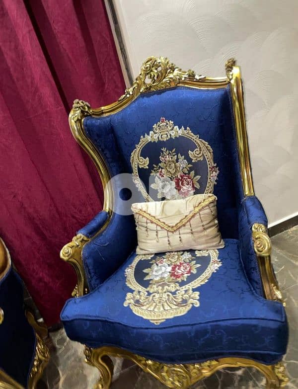 طقم صالون ستيل فخم ومميز خشب زين حفر ناعم تلبيس ورق الذهب فخم جدا 3