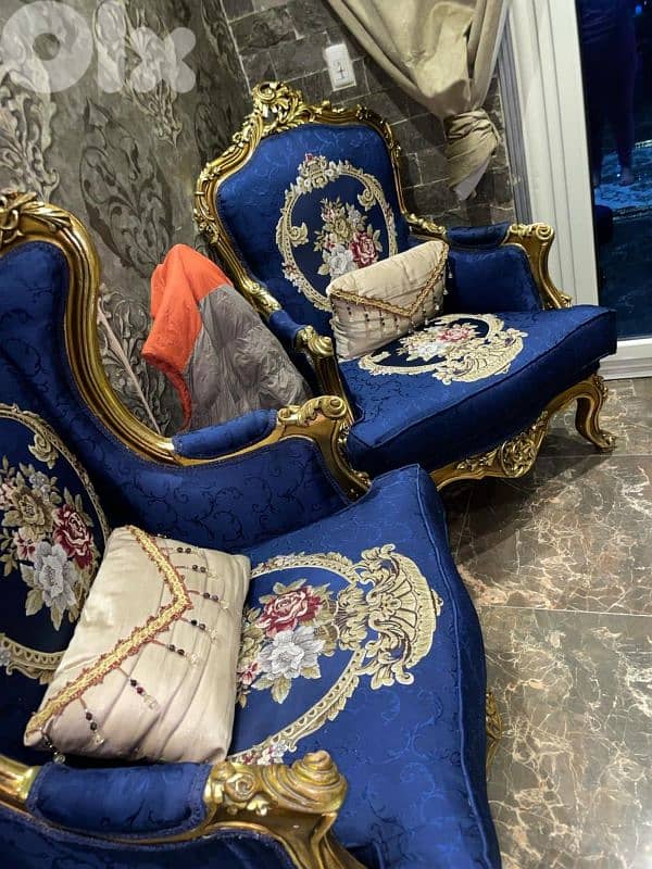 طقم صالون ستيل فخم ومميز خشب زين حفر ناعم تلبيس ورق الذهب فخم جدا 4