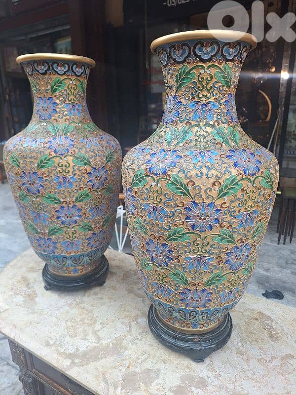 فاز كلوازوني صيني انتيك قديم حجم كبير عدد٢ cloisonné 2