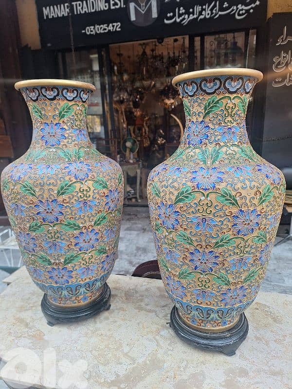 فاز كلوازوني صيني انتيك قديم حجم كبير عدد٢ cloisonné 3