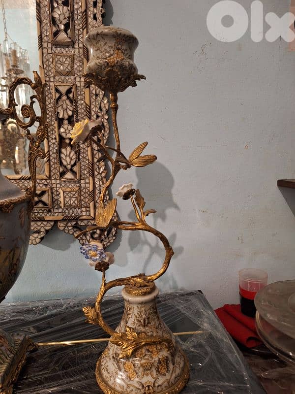 مجموعة من ٣ قطع سافر بورسولان شغل مميز مع برونز انتيك 8