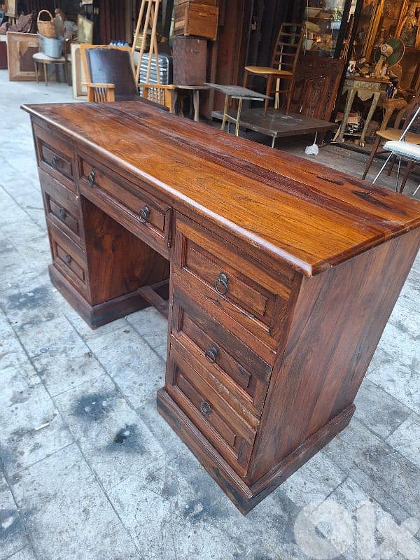 طاولة مكتب خشب تاك مسيف صافي انتيك رائعة جدا 0