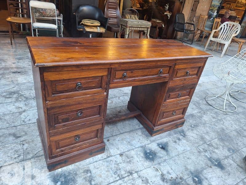 طاولة مكتب خشب تاك مسيف صافي انتيك رائعة جدا 1
