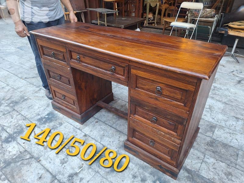 طاولة مكتب خشب تاك مسيف صافي انتيك رائعة جدا 2