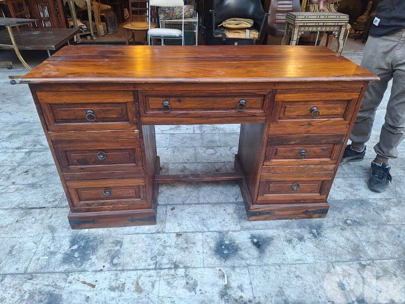 طاولة مكتب خشب تاك مسيف صافي انتيك رائعة جدا 3