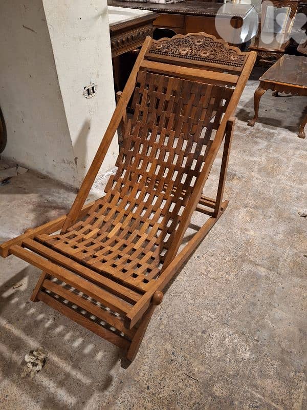 كرسي شازلونغ خشب مسيف تاك انتيك رائعة جدا قابلة للطي 1