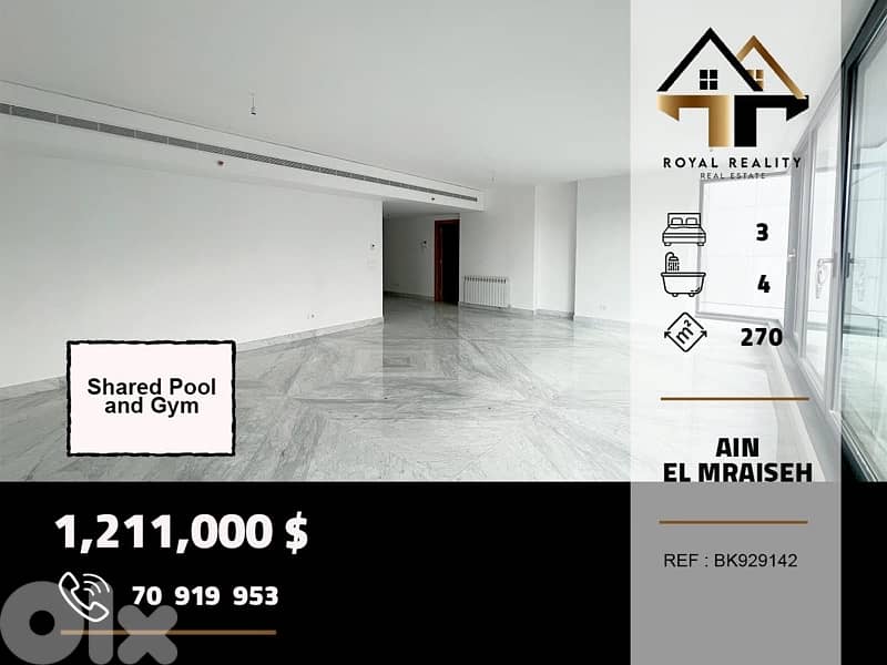 apartments for sale in ain al mraiseh beirut شقق للايجار في عين مريسة 0