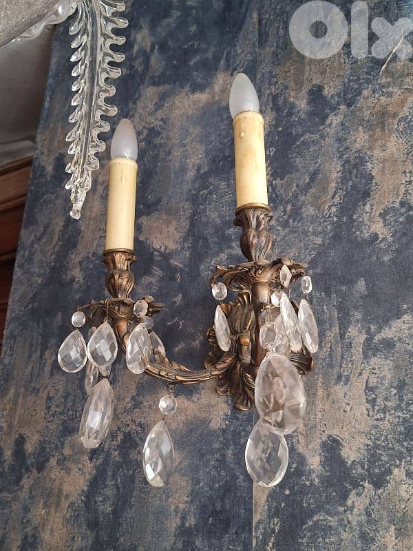 pair of czech bronze and crystal wall lights 3
