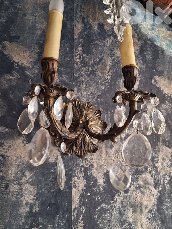 pair of czech bronze and crystal wall lights 4