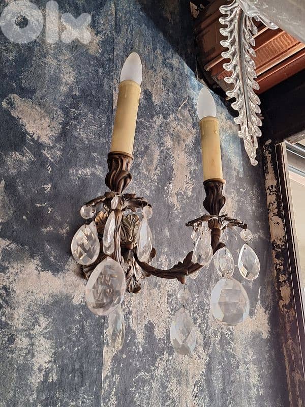 pair of czech bronze and crystal wall lights 5