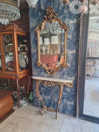 antique wooden console table and mirror