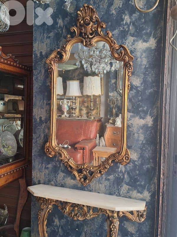 antique wooden console table and mirror 2