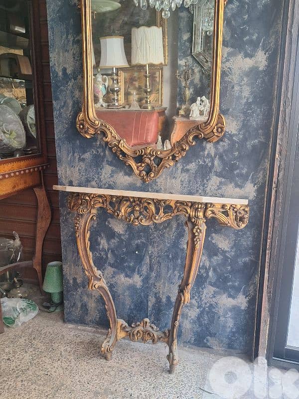 antique wooden console table and mirror 3