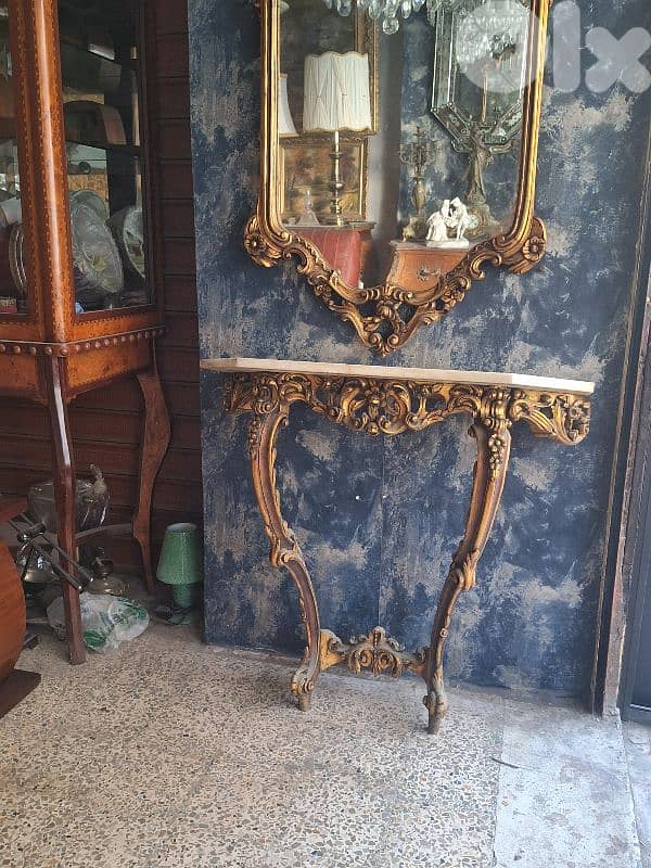 antique wooden console table and mirror 4