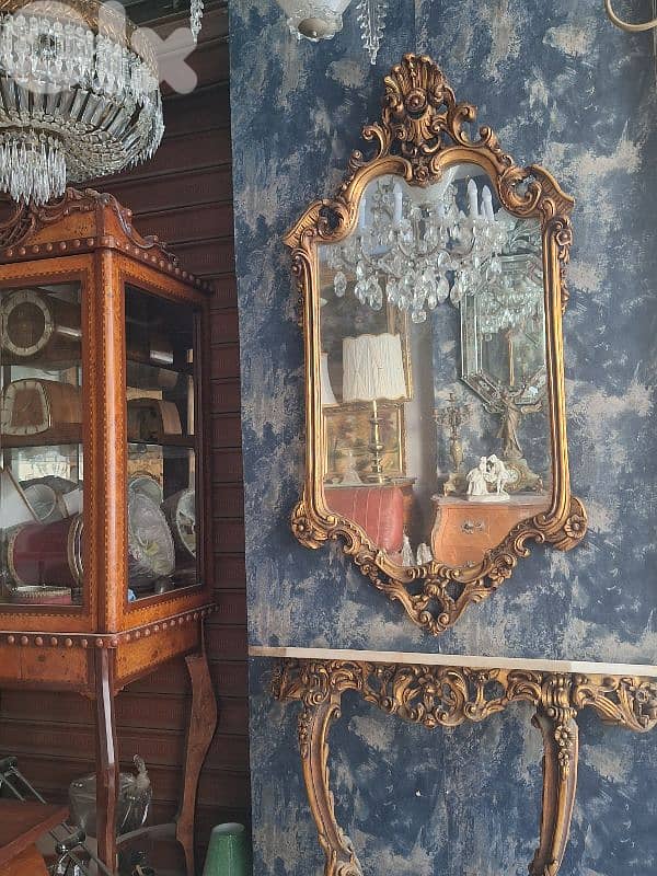 antique wooden console table and mirror 5