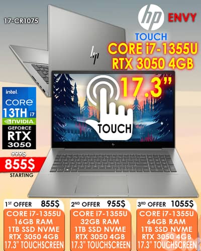 HP ENVY 17-CR1075 CORE i7-1355U RTX 3050 17.3" FHD CREATOR LAPTOPS