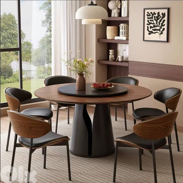 Retro round simple dining table and chair 0