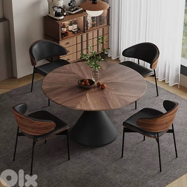 Retro round simple dining table and chair 1