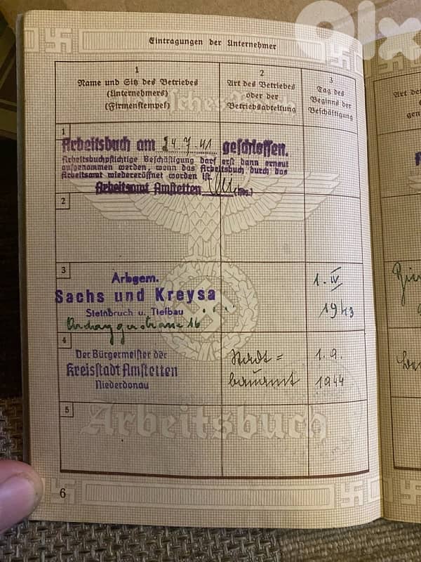 دفتر نازي كان يستخدم لعمال المانيا النارية بالحرب العالمي الثانية 1