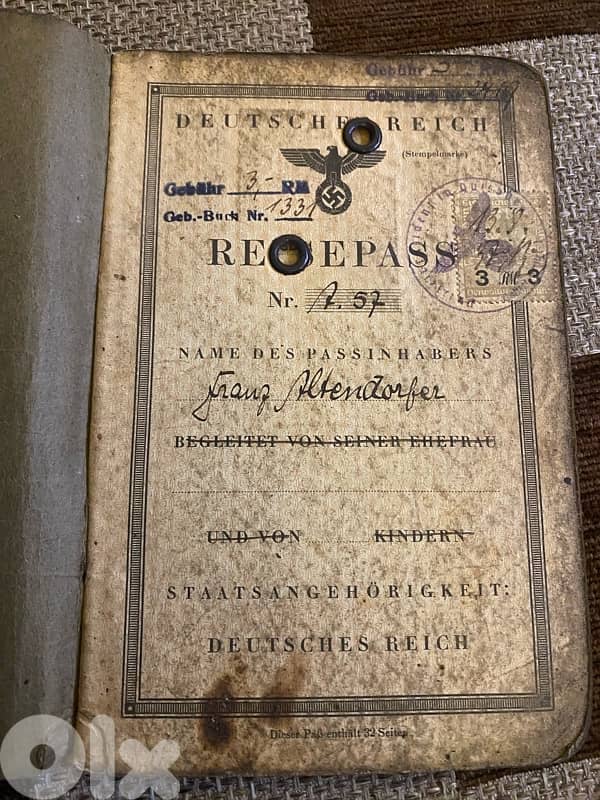 باسبور نازي الماني خدم في الحرب العالمية الثانية Nazi passport 3