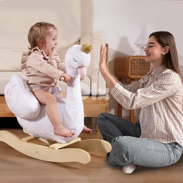 labebe kids rocking horse white swan 0
