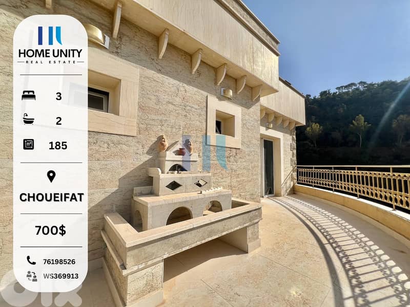 Unique Apartment for Rent in Choueifat 0