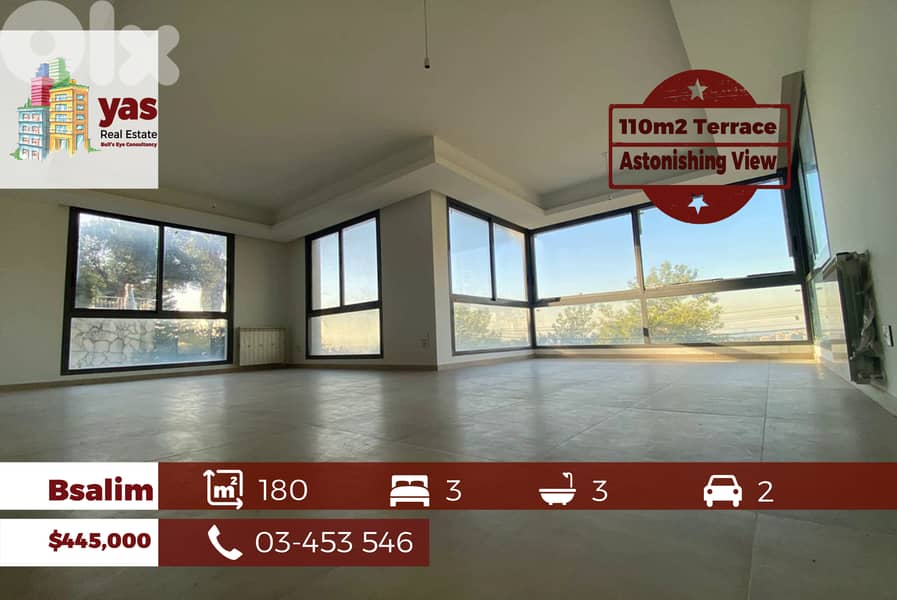 Bsalim 180m2 | 110m2 Terrace | Brand New | Sea View | PED | 0