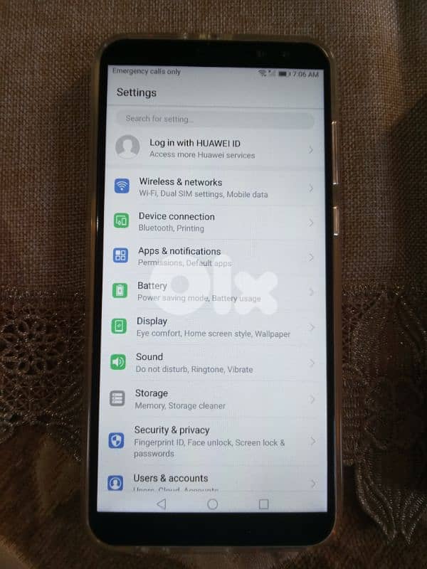 تلفون هواوي للبيع معو بطارية من شركة و كفر و قطعة من شركة السعر 65$ 7