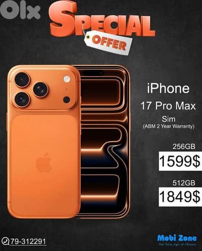 IPHONE 17 PRO MAX (SIM ABM 2 years warranty)
