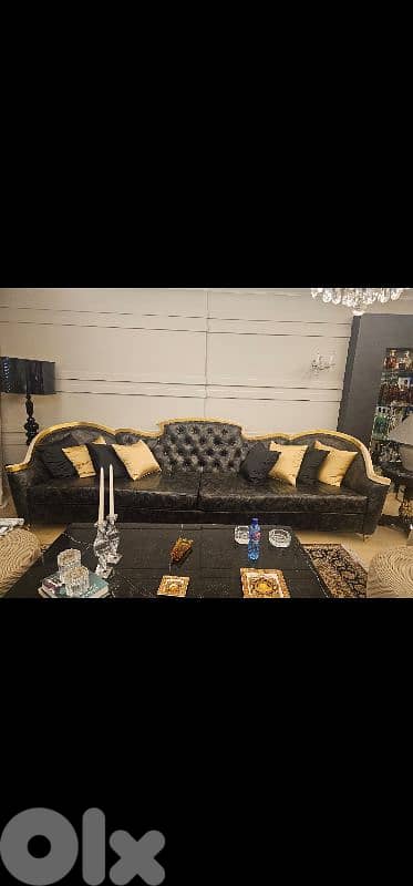 Luxurious Classic Sofa & Armchair Set – Black & Gold Finish 2