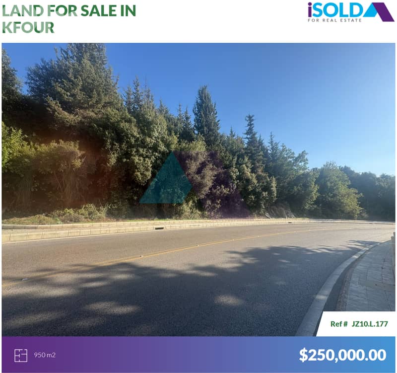 950m2 Prime Land for Sale in Kfour/Facing the Highway -أرض في الكفور 0