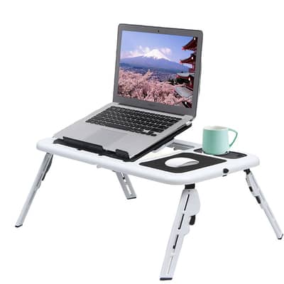 Adjustable Laptop Table with USB Fans, Built-In Tray & Mouse Pad